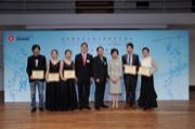 From left: Mr LO Ting-cheung, Miss Harmonic CHAU, Miss Melodic CHAU, Mr Douglas SO, Mr Frank LEE, Miss WONG Yuet-wah, Mr CHAN Kin-shun and Miss Betty WONG